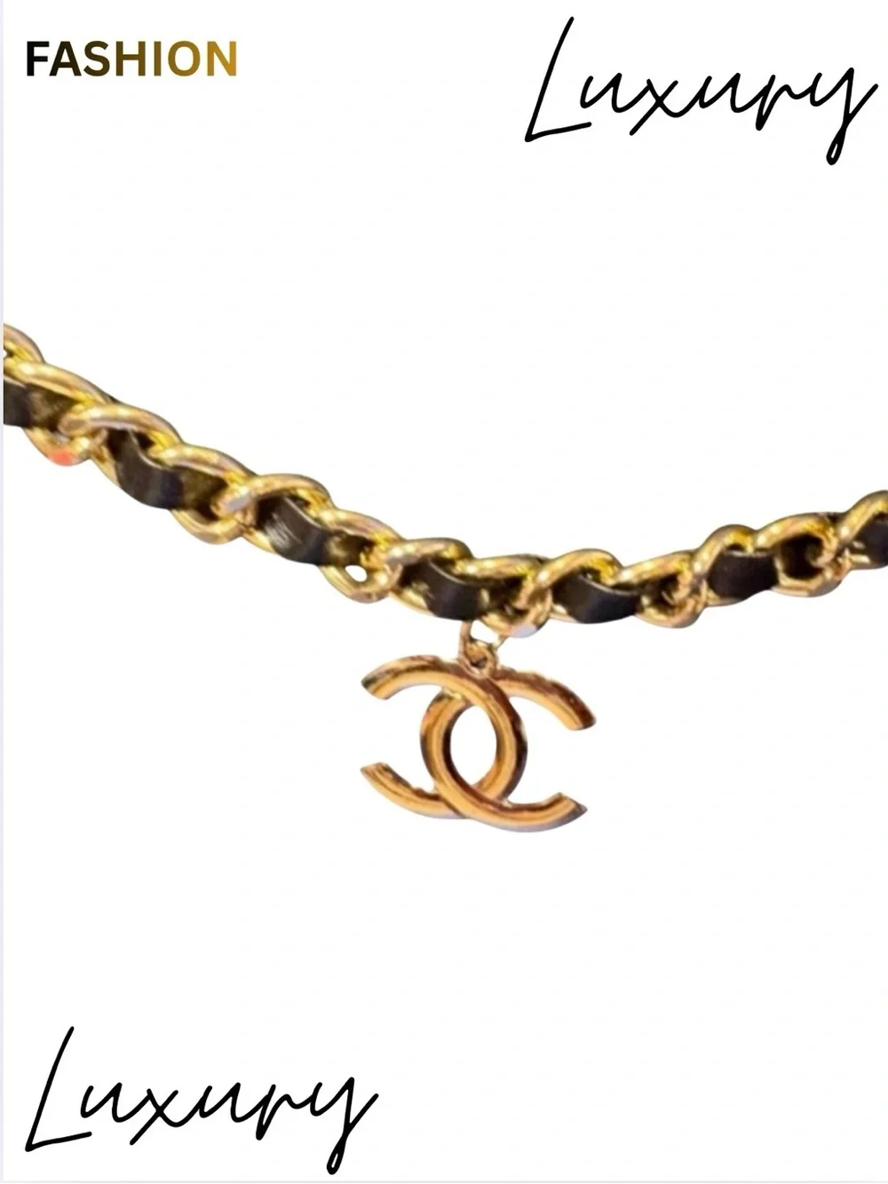 BELT: Black Pleather w/Golden Links Chain & 2 Dangling Monogram Pendants, NWOT